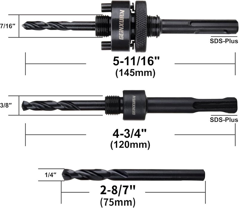 GEINXURN SDS-Plus Hole Saw Mandrel, Include 2Pcs Hole Saw Arbors with 3Pcs 1/4 Inch HSS(M2) Central Drill/2PCS Hex wrench/2Pcs Spring - Image 2